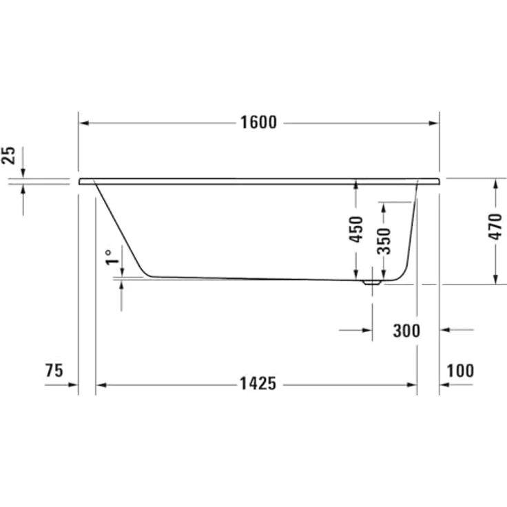 Duravit D-Code Badewanne, Rechteckige Einbauversion, 1600x700mm, 213 Liter, Weiss, mit Rückenschräge – Bild 3