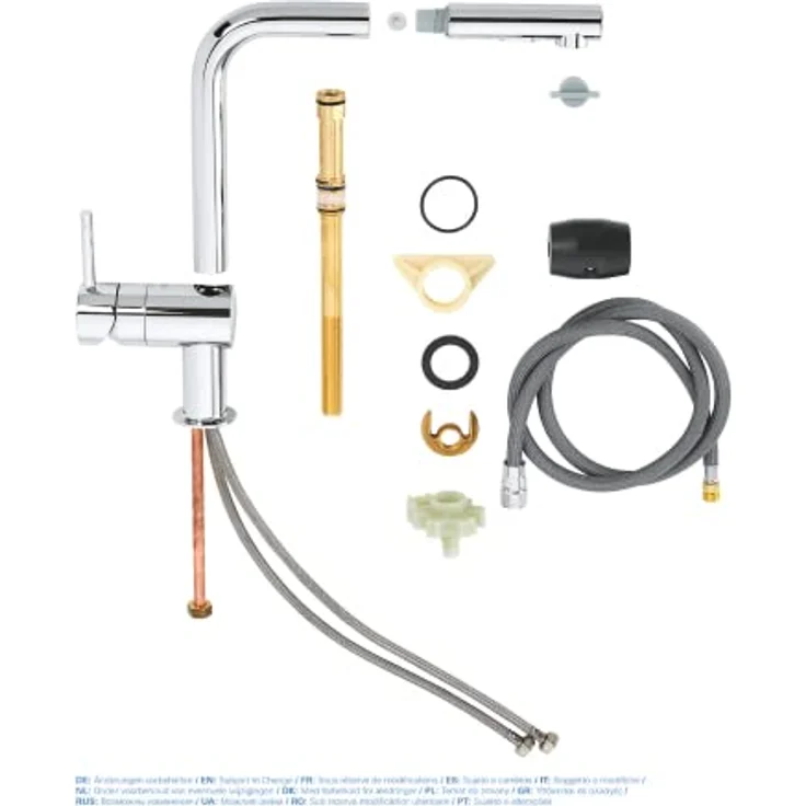Grohe Minta L-Auslauf Küchenarmatur, Einhand-Spültischbatterie mit ausziehbarer Dual-Spülbrause, StarLight Chrom, Hochdruck – Bild 4