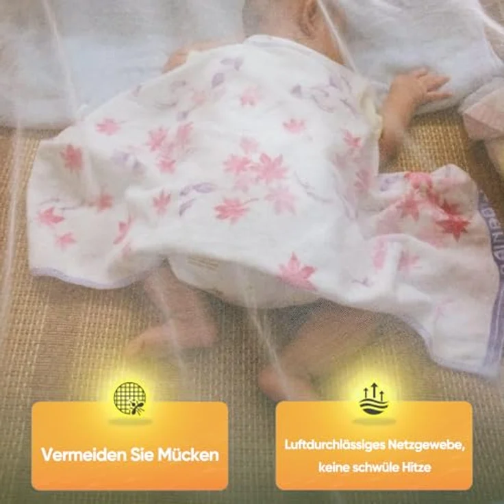 Sekey Moskitonetz Bett Betthimmel für Baby, weiß, Insektenschutz, 60x220x850cm, waschbar, inklusive Aufhängesatz – Bild 5