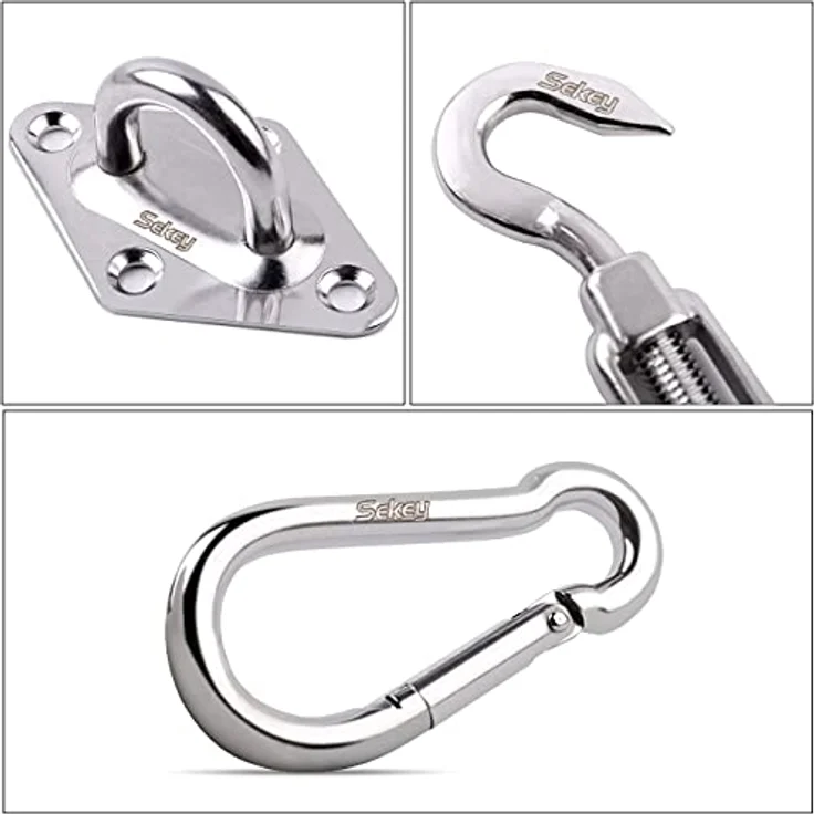 Sekey Sonnensegel Befestigungs Kit Zubehör Montage 8 Zoll, zur Befestigung von rechteckigen und quadratischen Sonnensegel, Karabiner Montageset aus Edelstahl, 40-teilig – Bild 4