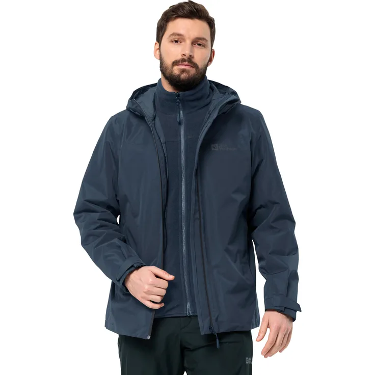 Jack Wolfskin TAUBENBERG 3IN1 JKT M, Funktionsjacke mit wasserabweisenden Reißverschlüssen, Wasserdicht, Atmungsaktiv - Blau