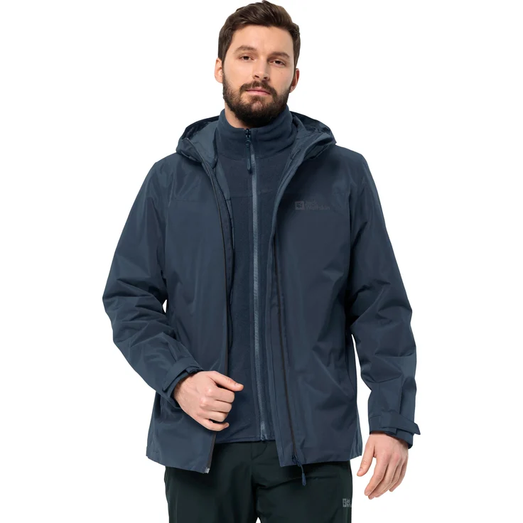 Jack Wolfskin TAUBENBERG 3IN1 JKT M, Funktionsjacke mit wasserabweisenden Reißverschlüssen, Wasserdicht, Atmungsaktiv - Blau – Bild 1