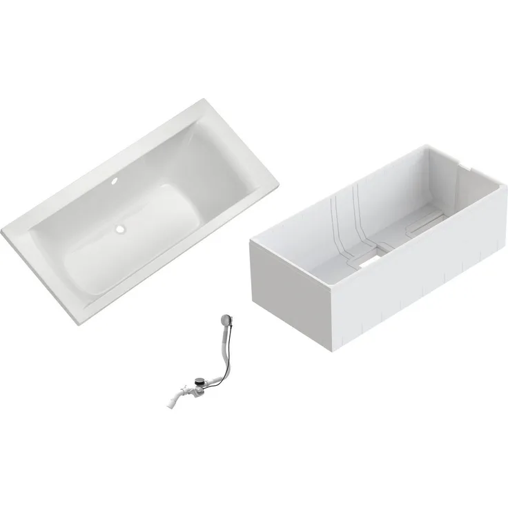 OTTOFOND Duobadewanne Set, 3-tlg, 1800x800 mm, aus volldurchgefärbtem Sanitäracryl, weiß, mit passgenauem Träger und Ablaufgarnitur