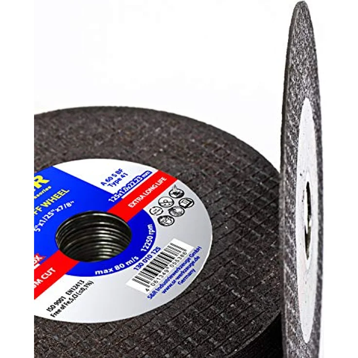 S&R Trennscheiben in Industrie-Qualität für Metall, Edelstahl/INOX, 125 x 1,0 x 22,23 mm, 15-tlg. Set, A60 S-BF, Premium Cut, extra hohe Standzeit, für Winkelschleifer – Bild 2