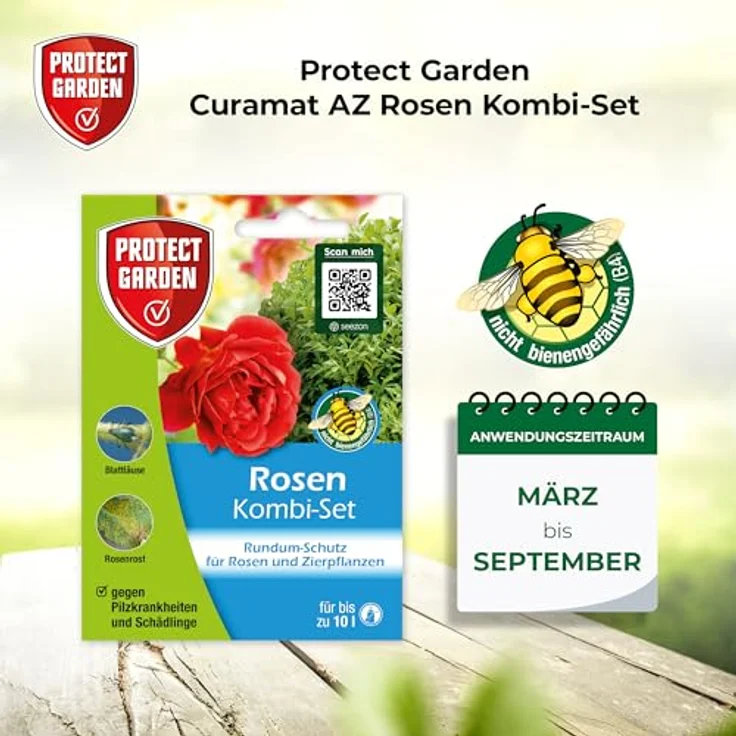 PROTECT GARDEN Curamat AZ Rosen Kombi-Set, 2 in 1 Rundum-Schutz vor Pilzkrankheiten und Insektenbefall, 2 x 4 ml + 15 ml Konzentrat, Gelb – Bild 5