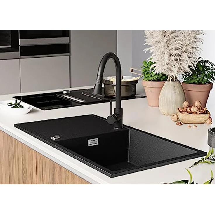 Primagran Spülbecken Anthrazit 90x50cm, Granitspüle 1 Becken, schmutzabweisend und hitzebeständig - Ibiza – Bild 3