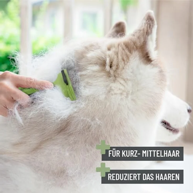ReaVET Unterwollkamm für Hunde & Katzen Kurzhaar I Große Rassen (Größe L) I Entfernt Unterwolle, Pflegt das Deckhaar I mit Selbstreinigungsknopf I Katzen-Kamm Hunde-Kamm ideal zum Fellwechsel – Bild 3