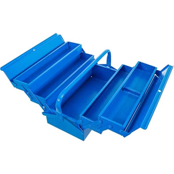 BGS TECHNIC Metall-Werkzeugkasten leer, 5 Fächer, hammerschlagblau, 420 x 200 x 200 mm – Bild 3