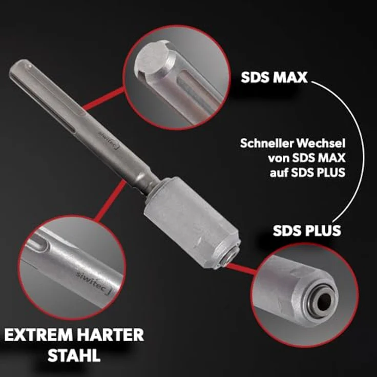 siwitec Betonbohrer SDS PLUS, Set oder einzeln, mit Adapter SDS Max zu SDS Plus, geeignet für Stein und Beton – Bild 5