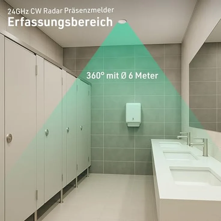 Oktaplex motion Noa Präsenzmelder Decke, 360 Grad Radar, 24GHz, IP65, flach, Weiß, 6m Reichweite, für Badezimmer geeignet – Bild 5