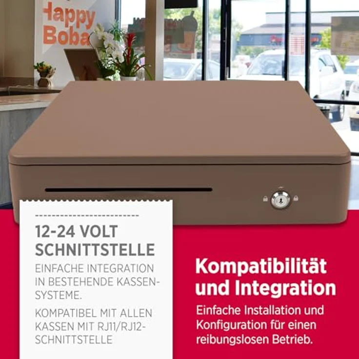 OLYMPIA M 405 Mokka, Kassenlade mit 8 Münz- & 4 Scheinfächern, elektrischer Unterbau aus Vollmetall, Schloss & RJ11/RJ12-Anschluss – Bild 3