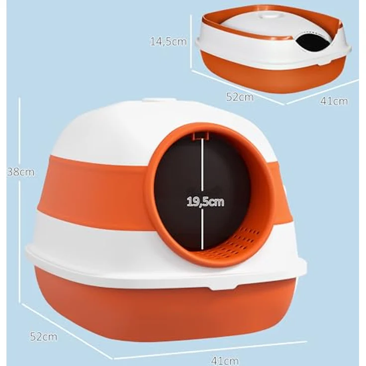 PawHut Katzentoilette mit Deckel, Katzenklo inkl. Deodorant, Bodengitter, Streuschaufel, Großer Innenraum für Katzen bis 5 kg, Weiß+Orange – Bild 5