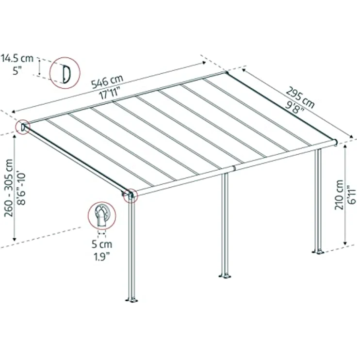 Canopia by Palram Terrassenüberdachung Alu Olympia 3X5.46 Polycarbonat Hohlkammerplatten Pergola 546 x 295 cm Weiss zur Überdachung ihrer Terrasse – Bild 2