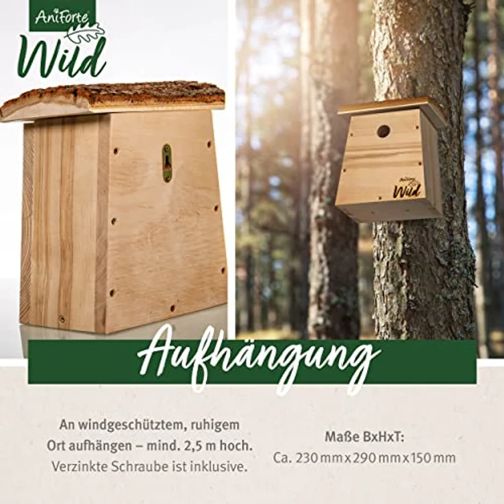 Aniforte Wild – Nistkasten für Kohlmeisen, Kleiber & Spatz, aus naturbelassenem Massivholz, in Handarbeit gefertigt & verschraubt, unbehandelt & wetterfest – Bild 4