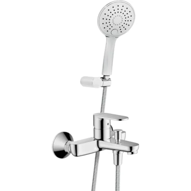 Belvit Hansgrohe Vernis Blend Wannenmischer Set, Keramikmischsystem, Handbrause mit Mehrstrahl, 150 cm Brauseschlauch, Umsteller Wanne/Dusche, Wandmontage, Chrom, Anti-Kalk Düse – Bild 2