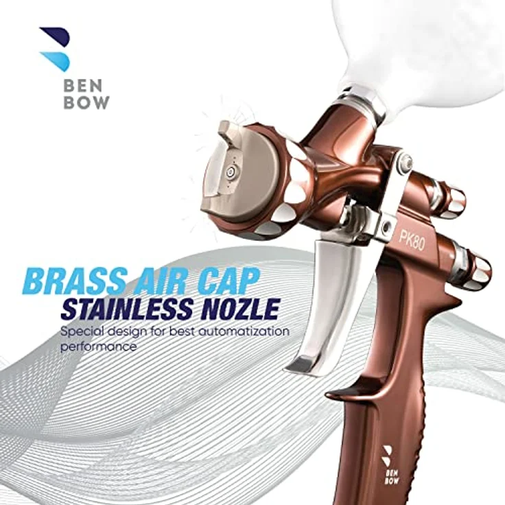 BenBow Profi Lackierpistole PK80 - MP, 1,3mm Düse - Spray Gun mit 600ml Fließbecher und Zubehör, HLVP-Technologie, Aluminiumgehäuse – Bild 4