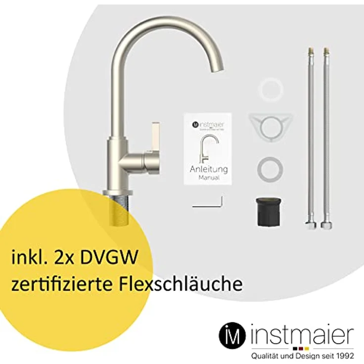 instmaier Küchenarmatur K3, 360° schwenkbare Hochdruck-Armatur mit hohem Auslauf, Edelstahl-Optik – Bild 5