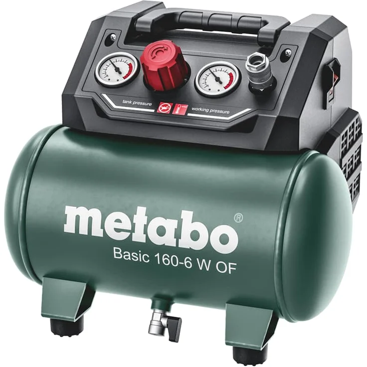 Metabo Kompressor Basic 160-6 W OF (Kessel 6 l, Max. Druck 8 bar, Ansaugleistung 160 l/min, Füllleistung 65 l/min, Max. Drehzahl 3500 /min, kompaktes Design) 601501000 – Bild 1