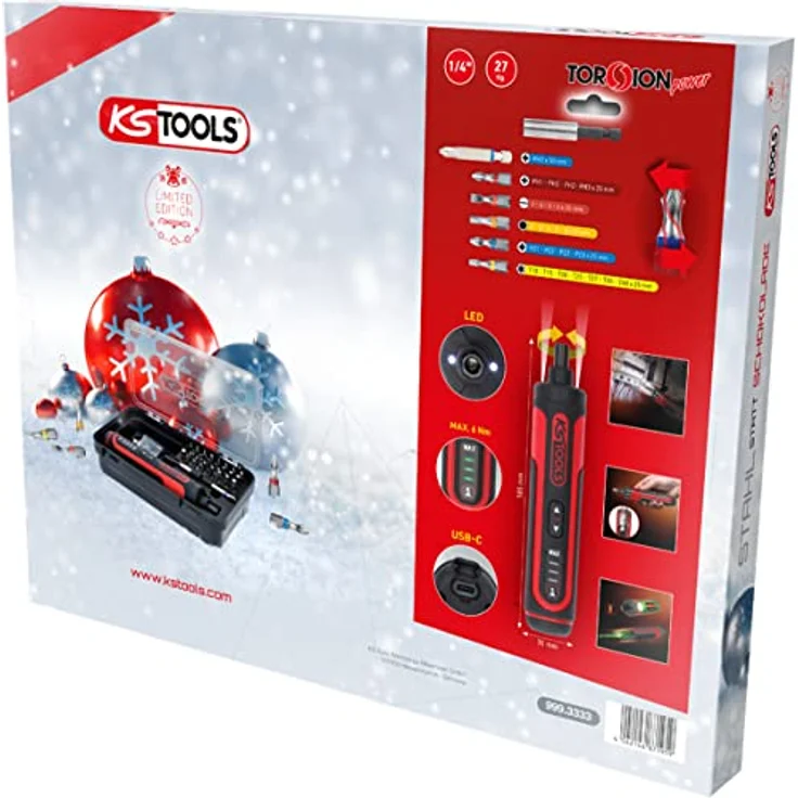 KS-Tools Werkzeug Adventskalender 2022 ''Stahl statt Schokolade'' mit Akku-Stabschrauber-Satz und Torsions-Bits, 27-tlg 999.3333 – Bild 2