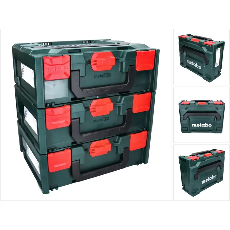 Metabo metaBOX 145 Set 3x System Werkzeug Koffer Stapelbar 396 x 296 x 145 mm + 3x Universaleinlage