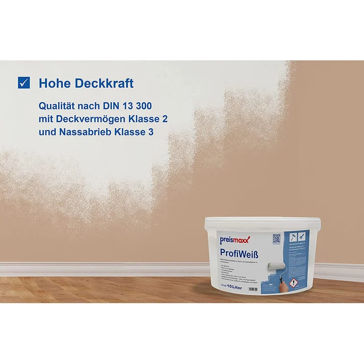 preismaxx ProfiWeiß Wandfarbe weiß 10L Deckkraft Klasse 2 Nassabrieb Klasse 3 universell einsetzbar – Bild 4