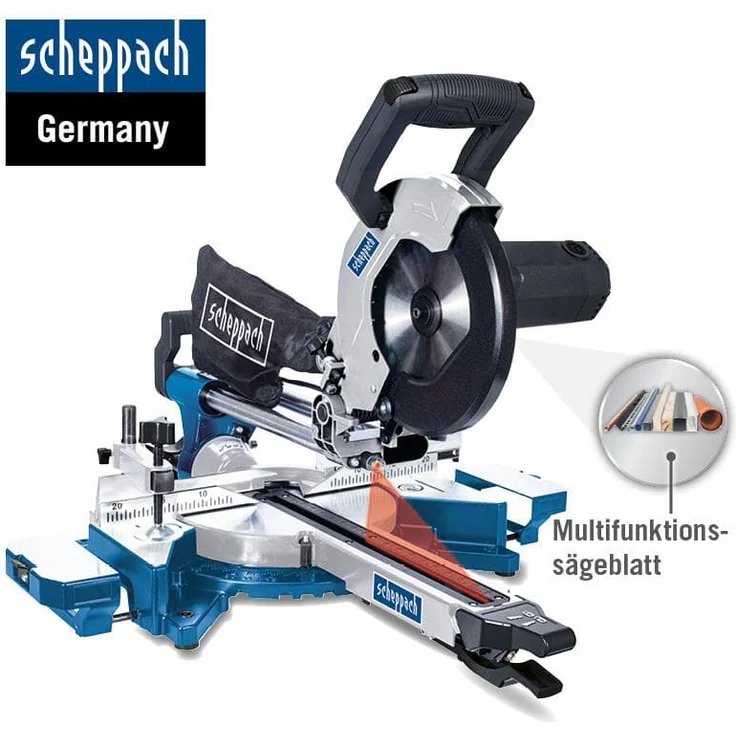 Scheppach HM90MP Kapp-Zug-Gehrungssäge 1700 W, Ø216 mm Sägeblatt, Schnittleistung von 340 x 65 mm, mit Schnittkanten-Laser und LED, Drehtisch mit Schnellarretierung und zwei Schnittgeschwindigkeiten – Bild 3