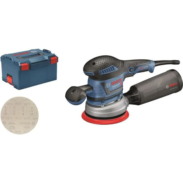 Bosch Professional Exzenterschleifer GEX 40-150 (inkl. Zusatzhandgriff, Staubbox, Schleifteller- 150 mm, Netzschleifblatt M480, in L-BOXX 238)