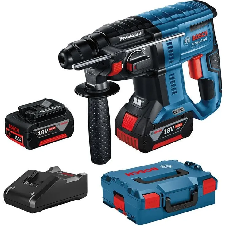 Bosch Professional Akku-Bohrhammer GBH 18V-21 mit SDS plus / 2x 4,0 Ah Akku + Ladegerät in L-Boxx - 0611911102