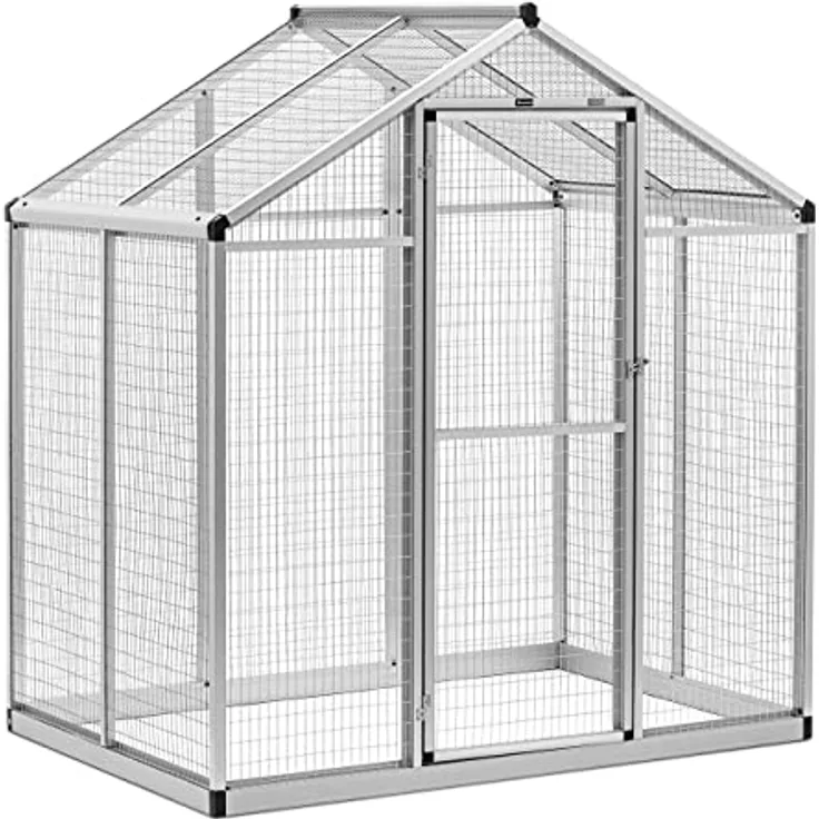 Wiesenfield WIE-BC-200 Außenvoliere Aluminium, geräumig 122 x 178 x 195 cm, rostfrei, für Hühner und Ziervögel