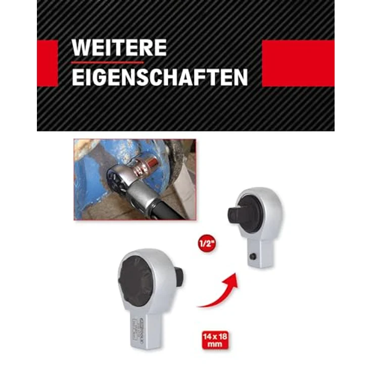 KS Tools Drehmomentschlüssel 14 x 18 mm Einsteck-Umschaltknarre, verchromt, 1/2" – Bild 4