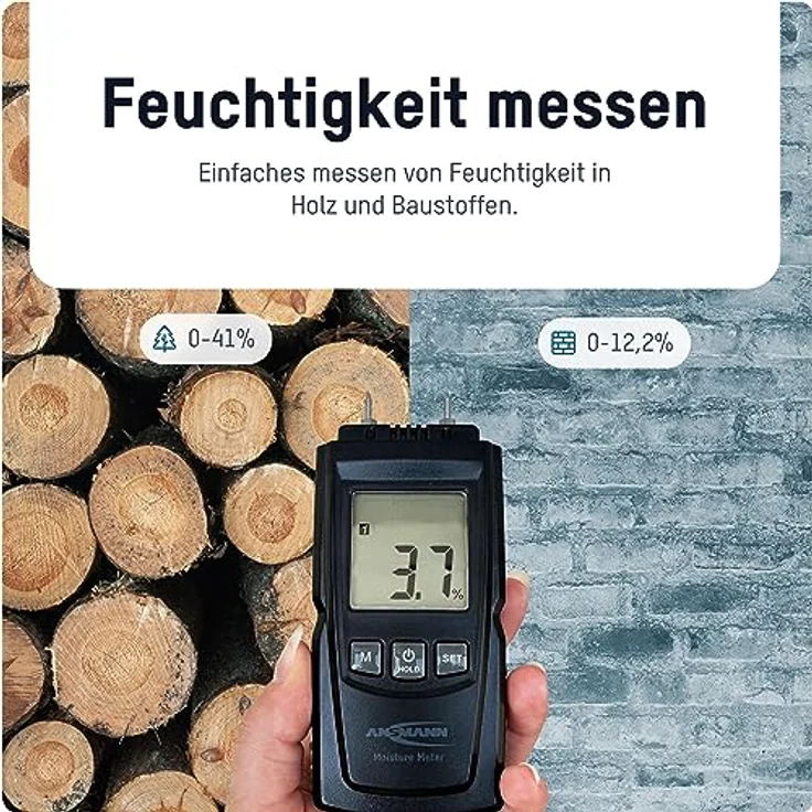 ANSMANN AG Feuchtigkeitsmesser Materialfeuchtemessgerät mit robusten Einstich-Stahlmessstiften – Bild 3