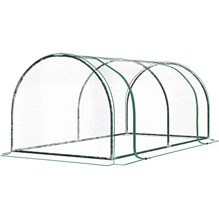 Outsunny Gewächshaus, Treibhaus mit Tür, Frühbeet, Pflanzenhaus, Pflanzenaufzucht, Stahl PVC, 200 x 100 x 80 cm