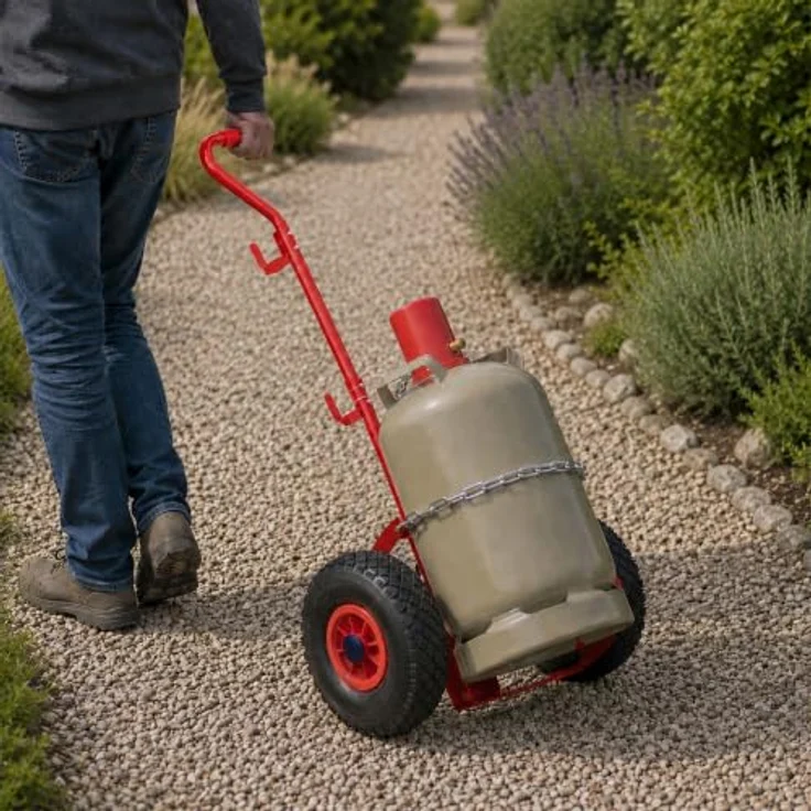 relaxdays Sackkarre Transportwagen für Gasflaschen, rot – Stabiler Gasflaschenhalter mit Sicherungskette und Halterung für Brennstab, Traglast 15 kg – Bild 3