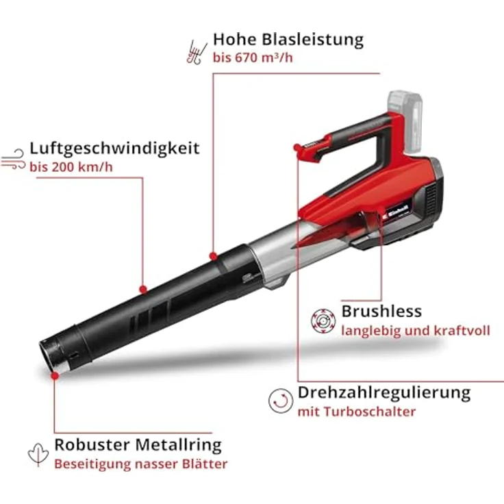Einhell 18 V Akku-Laubbläser GP-LB 18/200 Li E-Solo PowerX-Change Solo-Gerät – Bild 3
