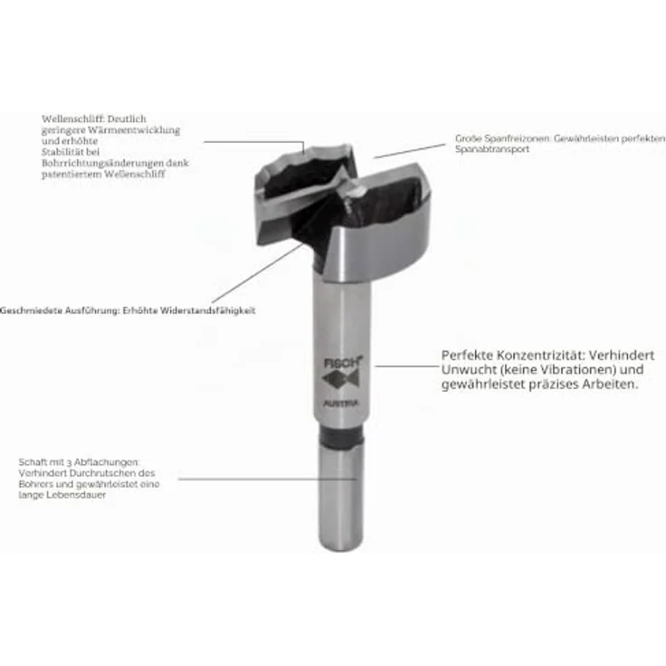 Fisch Forstnerbohrer Type 0317 Wave Cutter, Ø 32 mm, 90 mm, Premiumqualität mit Zentrierspitze und patentiertem Wellenschliff – Bild 4