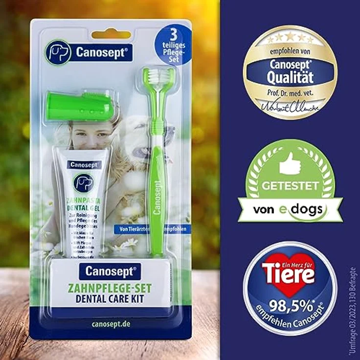 Canosept Zahnpflege Hund (3-teiliges Set) - Hundezahnbürste – Hundezahnpasta – Fingerlinge - Zur optimalen Zahnreinigung bei Mundgeruch - Zahnstein – Zahnpflege – Bild 2
