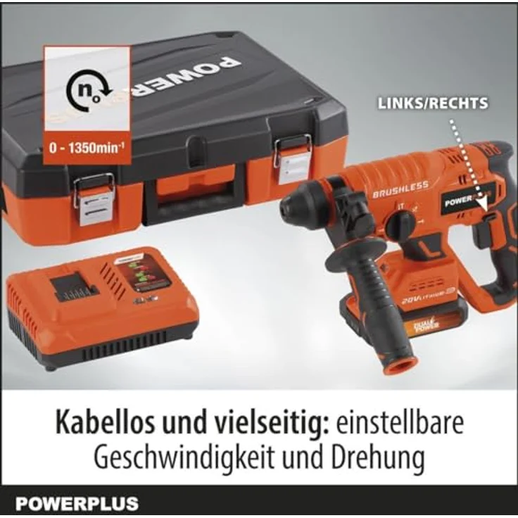 Powerplus Dual Power Akku-Schlagbohrmaschine POWDP15680-4 in 1: 40 V Bohrmaschine, 3 J, Links-Rechts-Schalter, Ohne Akku und Ladegerät – Bild 2