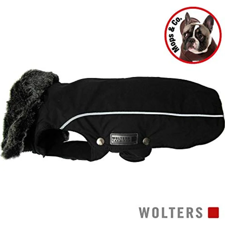 Wolters Hundemantel Winterjacke Amundsen für Mops & Co. schwarz, atmungsaktiv, wasserdicht, mit reflektierenden Streifen – Bild 2