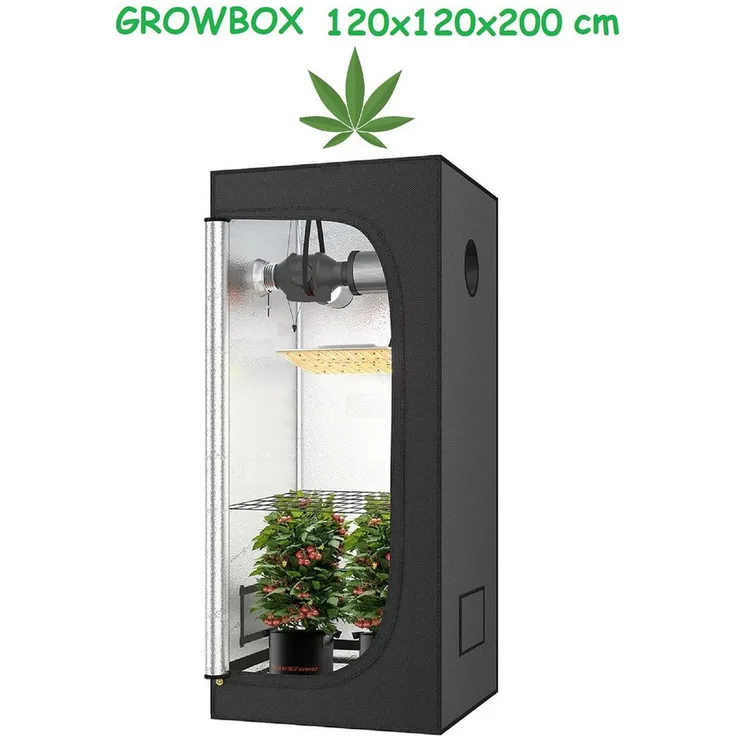 JUNG Gewächshaus Growbox Indoor 120x120x200cm Zuchtzelt mit verstärkten PE-Schichten und reflektierenden Mylar-Wänden, BxTxH: 120 x 120 x 200,00 cm, BxLxH: 120,00 x 200,00 x 200 cm, Weed Set, Gras, Cannabis Set B