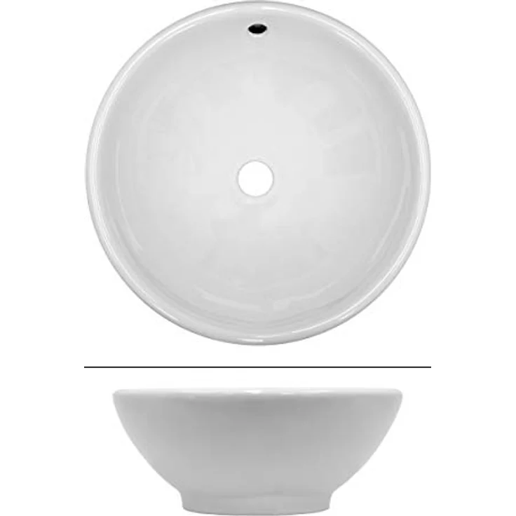 ECD Germany Waschbecken Waschtisch Ø 420x170 mm Rund Keramik Weiß inkl. Ablaufgarnitur für Waschbecken mit Überlauf Aufsatzbecken Aufsatzwaschbecken Aufsatzwaschtisch Waschschale Spülbecken Becken – Bild 2