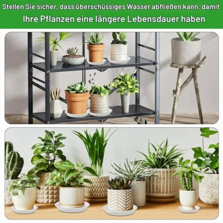 HFDONGL Blumentopf Untersetzer, 16 Stück Kunststoff rund mit wasserdichtem Design, Weiß, inklusive 18 Etiketten für Innen- und Außenpflanzen – Bild 4