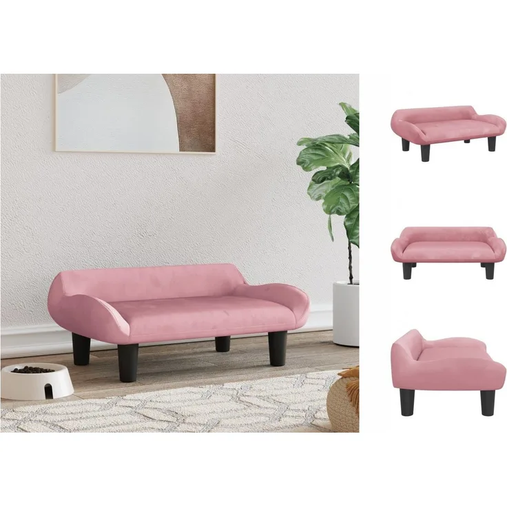 vidaXL Hundekorb Hundebett Rosa 70x40x24 cm Samt Körbchen Hundesofa, für kleine Hunde und Haustiere