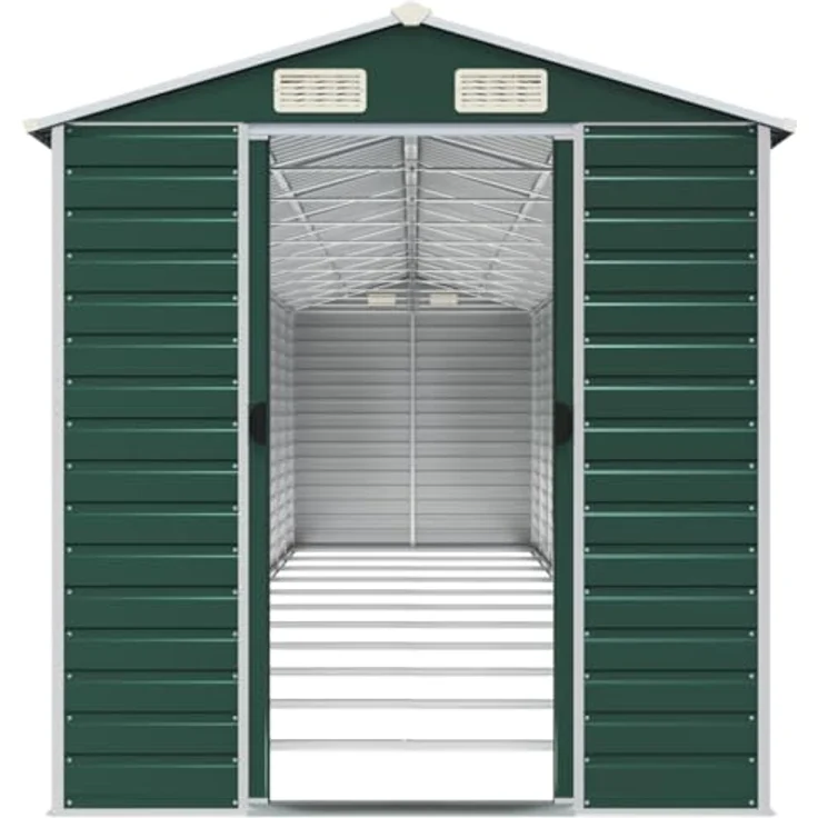 vidaXL Gerätehaus, Gartenhaus mit Schrägdach Griffe, Gartenschuppen Schuppen mit Stauraum, Geräteschuppen Metallschuppen, Grün 191x980x198 cm Verzinkter Stahl – Bild 5