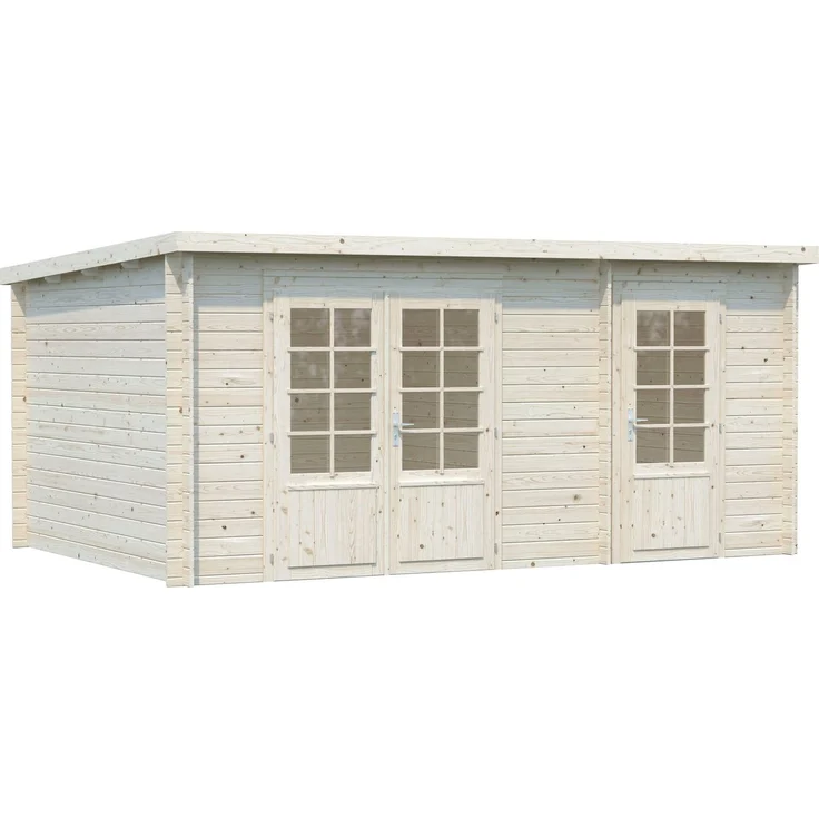 Palmako Gartenhaus Ella, 13,1 m² aus unbehandelten 28 mm Wandbohlen, Chaletschnitt-Eckverbindung, BxT: 477x340 cm