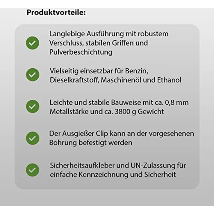 Baumarktplus Benzinkanister Kraftstoffkanister Metall 20 Liter Oliv inkl. Ausgießer + Halter – Bild 9