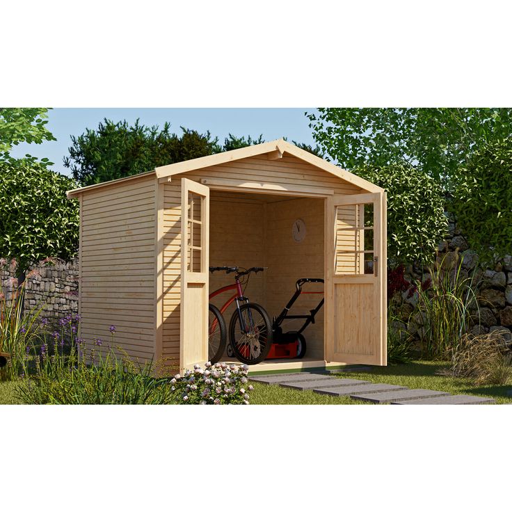 Weka Gartenhaus '218', 301 x 235 cm, naturfarben, 28 mm Blockbohlen, 16 mm Massivholzboden und -dach, 2-flügelige Tür mit Zylinderschloss