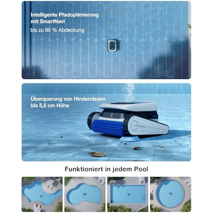Ecovacs Ultramarine P1, Poolroboter für Pools bis 180 m², kabellose Reinigung von Boden, Wänden und Wasserlinie, UltraPure Suction 18.200 l/h, intelligente App-Steuerung – Bild 6