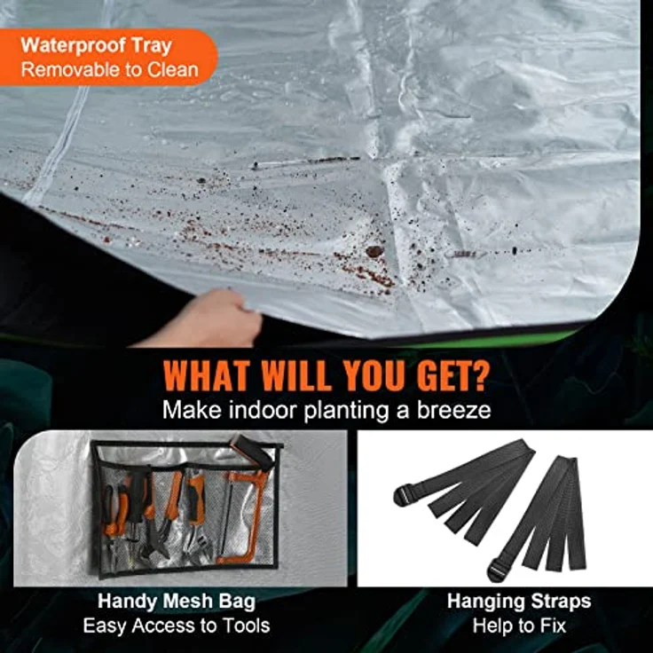VEVOR Growbox GT600D120, 305 x 305 x 203 cm Gewächshaus mit 19 mm Stahl-Rahmen, 600D Oxford-Gewebe, 60 kg Tragfähigkeit, geeignet für 400 W Wachstumslampe, schwarz + grün – Bild 6