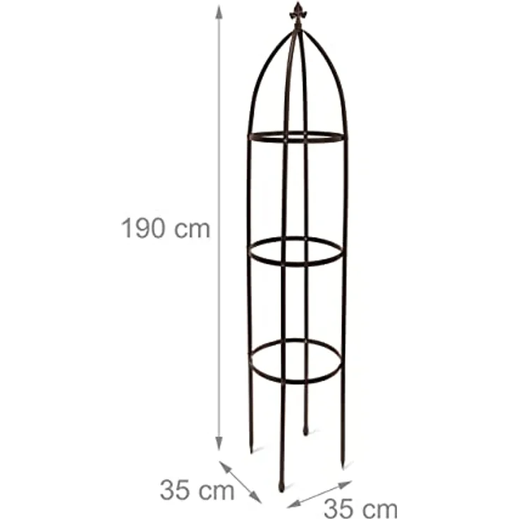 Relaxdays Rankhilfe Obelisk Metall 190 cm, Ranksäule witterungsbeständig freistehend f. Kletterpflanzen u. Rosen, braun, 190 x 35 x 35 cm – Bild 3