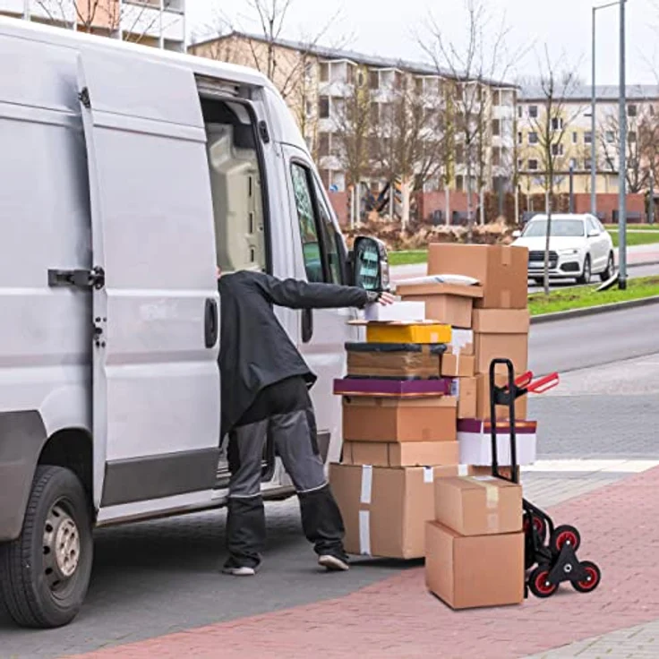 Relaxdays Sackkarre Treppensteiger, klappbare Transportkarre, bis 200 kg, Vollgummireifen, höhenverstellbar, schwarz/rot – Bild 5